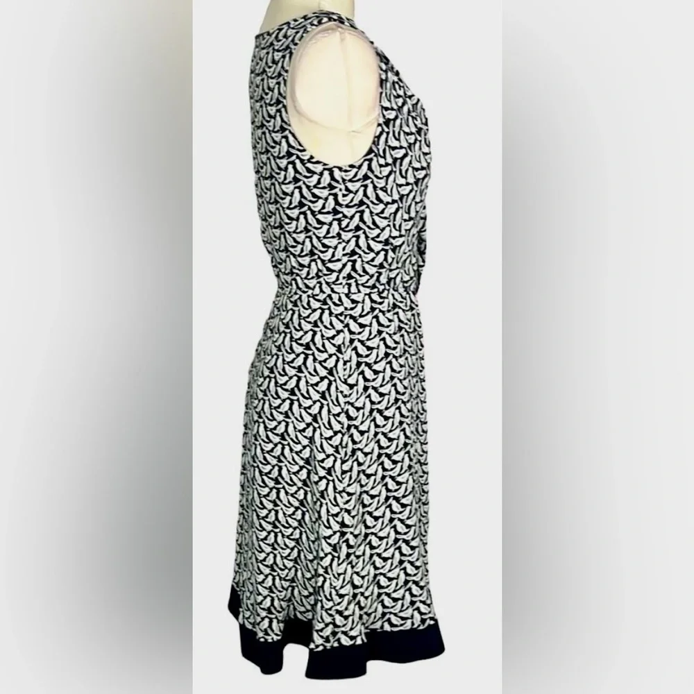 Kate Spade Sleeveless Black/White Bird Print Dress w Offset Tie Bodice